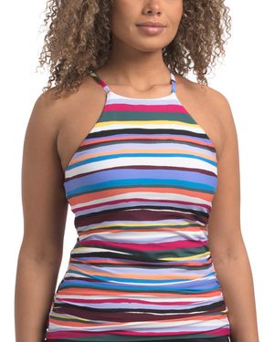 TJ Maxx High Neck Tankini Top For Nylon/Spandex - Blue