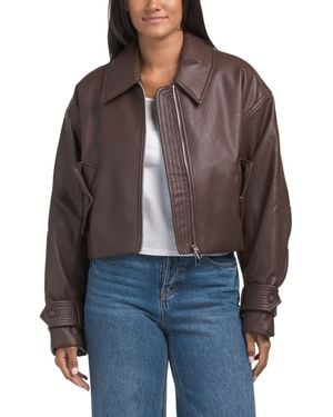 TJ Maxx Paris Moto Jacket For Polyester/Leather/Viscose - Brown
