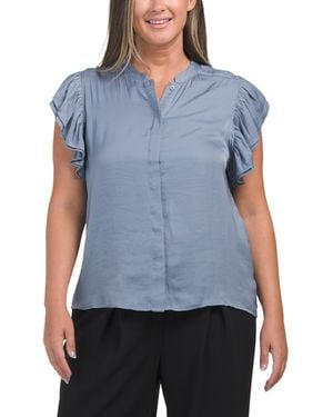 TJ Maxx Hammered Satin Ruffle Sleeve Blouse For Polyester - Blue