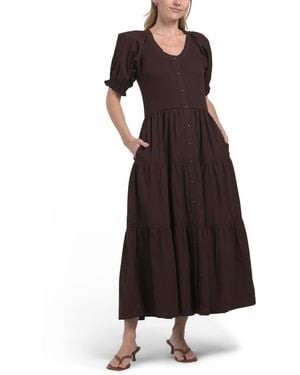 TJ Maxx Short Sleeve Mixed Media Maxi Dress For Cotton - Brown