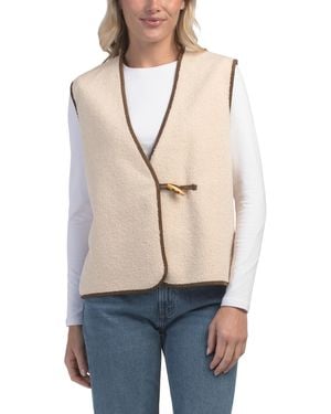 TJ Maxx Reversible V-Neck Sherpa Vest With Bonded Trim For Polyester - Natural