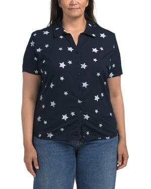 TJ Maxx Plus Cracked Starts Shirt For Cotton/Rayon - Blue