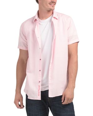 TJ Maxx Linen Blend Short Sleeve Solid Shirt For Cotton/Linen - Pink