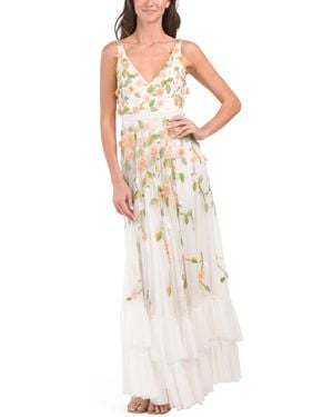 TJ Maxx 3D Floral Embellished Sleeveless Gown For Polyester - White