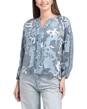 TJ Maxx Petite Textured Peasant Sleeve Top For Polyester/Rayon - Blue