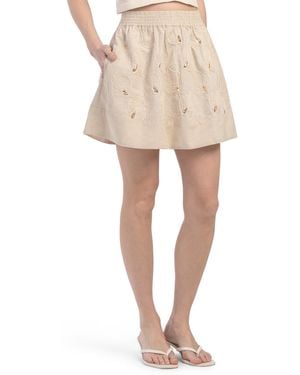 TJ Maxx Linen Blend Elmira Embroidered Mini Skirt For Cotton/Linen/Rayon - Natural