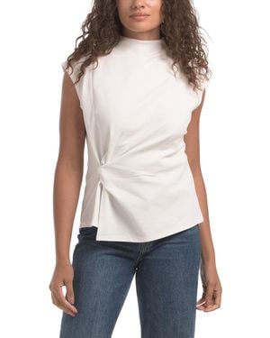 TJ Maxx Scuba Ponte Short Sleeve Mock Neck Top With Side Knot For Spandex/Cotton/Polyester - White