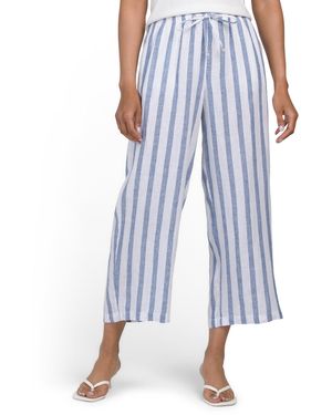 TJ Maxx Linen Elastic Waistband Pull On Pants With Self Drawstring For - Blue