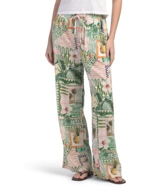 TJ Maxx Linen Blend Tropical Summer Print Pants For Linen/Rayon - Green