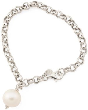 TJ Maxx Sterling Rolo Chain Pearl Charm Bracelet For - Natural
