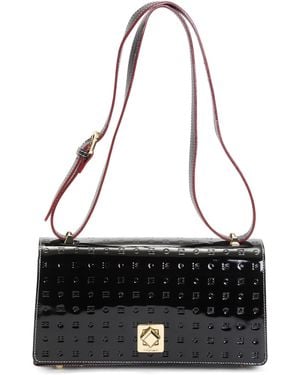 TJ Maxx Patent Leather East West Flap Square Closure Crossbody, Leather - Black