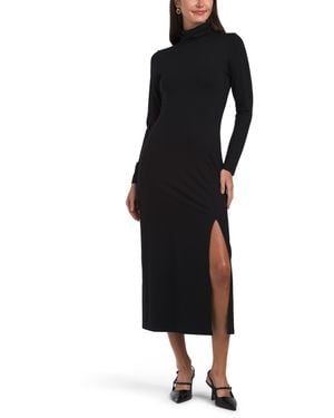 TJ Maxx Long Sleeve Turtleneck Slit Dress For Nylon/Spandex - Black