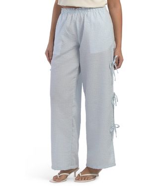 TJ Maxx Side Tie Gingham Pants, Cotton/Polyester - Blue