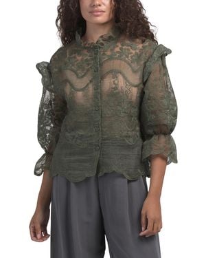 TJ Maxx Ruffle Blouse For Polyester - Green