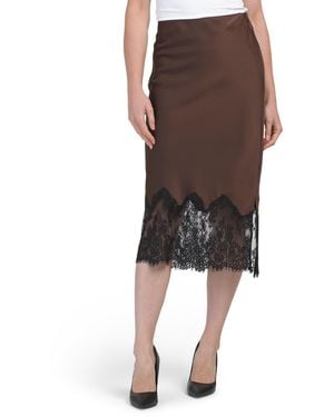 TJ Maxx Solid Satin Skirt Bias Cut With Bottom Lace For Nylon/Polyester - Brown