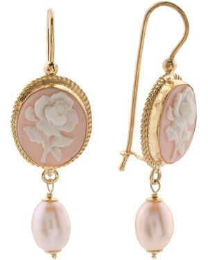 TJ Maxx 18Kt Plated Porcelain Rose Cameo Earrings - Metallic