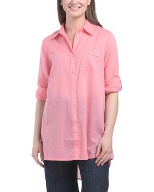 TJ Maxx Button Front Solid Cover-Up Shirt, Cotton - Pink