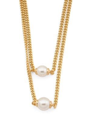 TJ Maxx Plated Double Chain Necklace With Pearls - Metallic