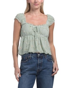 TJ Maxx Embellished Mesh Ruched Sleeveless Top For Spandex/Polyester - Blue
