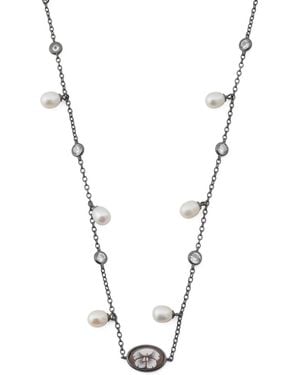 TJ Maxx Sterling Flower Cameo Pearl Necklace For - Metallic