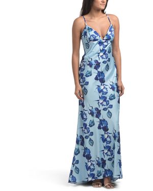 TJ Maxx Sleeveless Floral Gown For Polyester - Blue