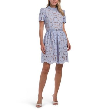 TJ Maxx Short Sleeve Lace Mini Dress With Belt For Spandex/Polyester - Blue