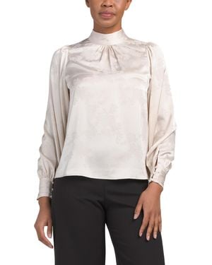 TJ Maxx Long Sleeve Blouse With Pleated Cuffs And Tie For Polyester - White