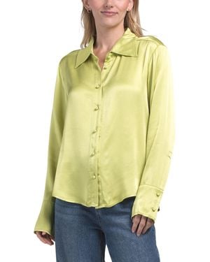 TJ Maxx Jacque Collared Button Down Satin Top For Viscose/Rayon - Yellow