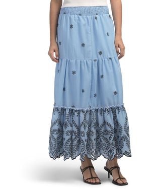 TJ Maxx Tiered Embroidered Skirt, Cotton/Polyester - Blue
