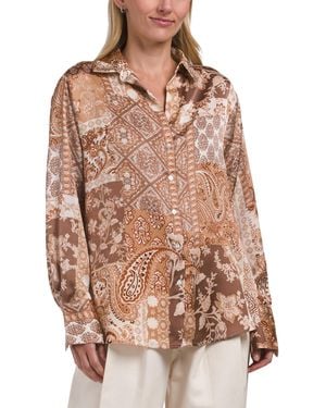 TJ Maxx Satin Patchwork Long Sleeve Shirt For Polyester - Natural