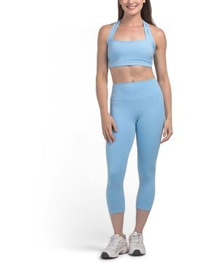 TJ Maxx Sports Bra And Capri Leggings Workout Set, Spandex/Polyester - Blue
