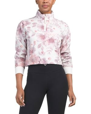 TJ Maxx Floral Print Stretch Half Zip Jacket, Spandex/Polyester - White