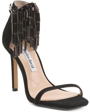 TJ Maxx Suede Enrich Fringe Heeled Sandals For Leather/Suede - Black