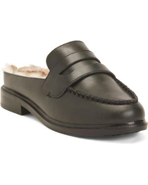 TJ Maxx Leather Lock Faux Fur Lined Loafer Mules For - Brown