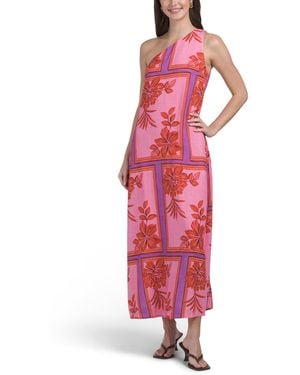 TJ Maxx Linen Blend One Shoulder Floral Maxi Dress For Linen/Rayon - Red