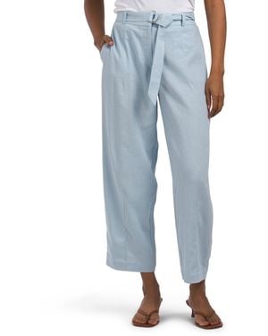 TJ Maxx Linen Blend Barrel Leg Pants With Belt For Linen/Rayon - Blue