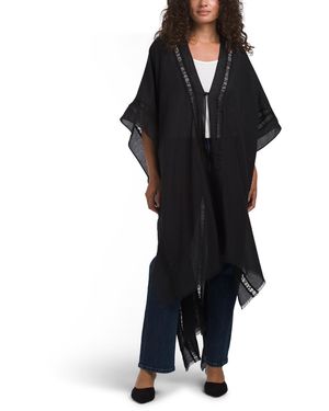 TJ Maxx Linen Blend Snake Lace Trimmed Ruana For Cotton/Polyester/Linen - Black
