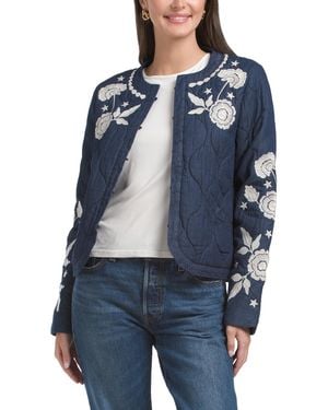 TJ Maxx Floral Embroidered Quilted Jacket, Cotton/Polyester - Blue