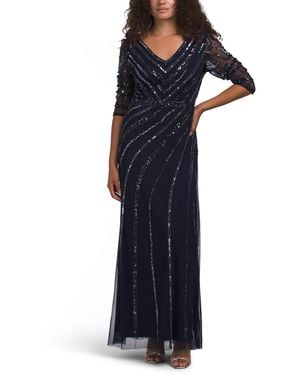 TJ Maxx V-Neck Beaded Illusion Sleeve Dress For Polyester - Blue