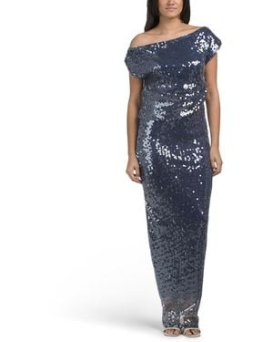 TJ Maxx Asymmetrical Shoulder Full Sequin Gown For Polyester - Blue