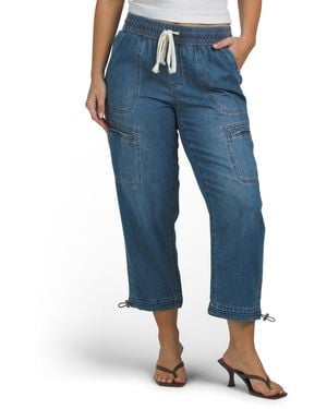 TJ Maxx High Rise Drawstring Cuffed Crop Jeans With Toggles For Cotton - Blue
