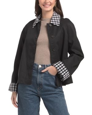 TJ Maxx Cropped Trench Jacket With Gingham Collar For Cotton/Polyester - Black