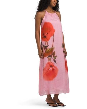TJ Maxx Silk Blend Blurred Floral Halter Maxi Dress For Cotton/Viscose