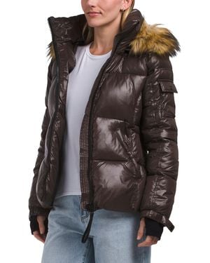 TJ Maxx Hooded Faux Fur Puffer Jacket, Nylon/Polyester/Acrylic - Brown