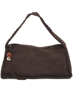 TJ Maxx Suede Shoulder Bag With Stitch Details And Bag Charm For /Suede - Brown