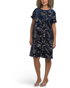 TJ Maxx Velvet Sequin T-Shirt Mini Dress For Spandex/Polyester - Blue