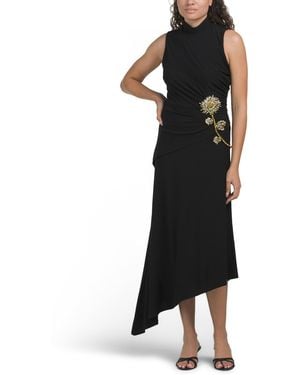 TJ Maxx Sleeveless Mock Neck Dress With Applique For Spandex/Polyester - Black