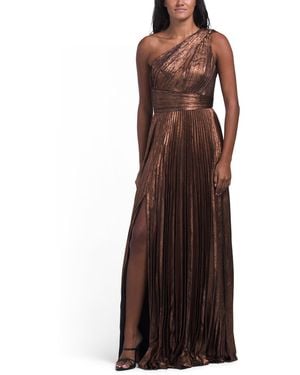 TJ Maxx Metallic Lame Pleated Gown For Polyester - Brown