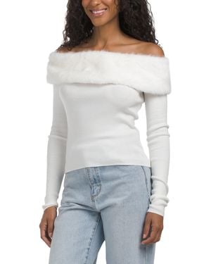 TJ Maxx Off The Shoulder Faux Fur Sweater, Nylon/Polyester/Rayon - Gray