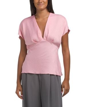 TJ Maxx Crushed Satin V-Neck Top For Polyester - Red